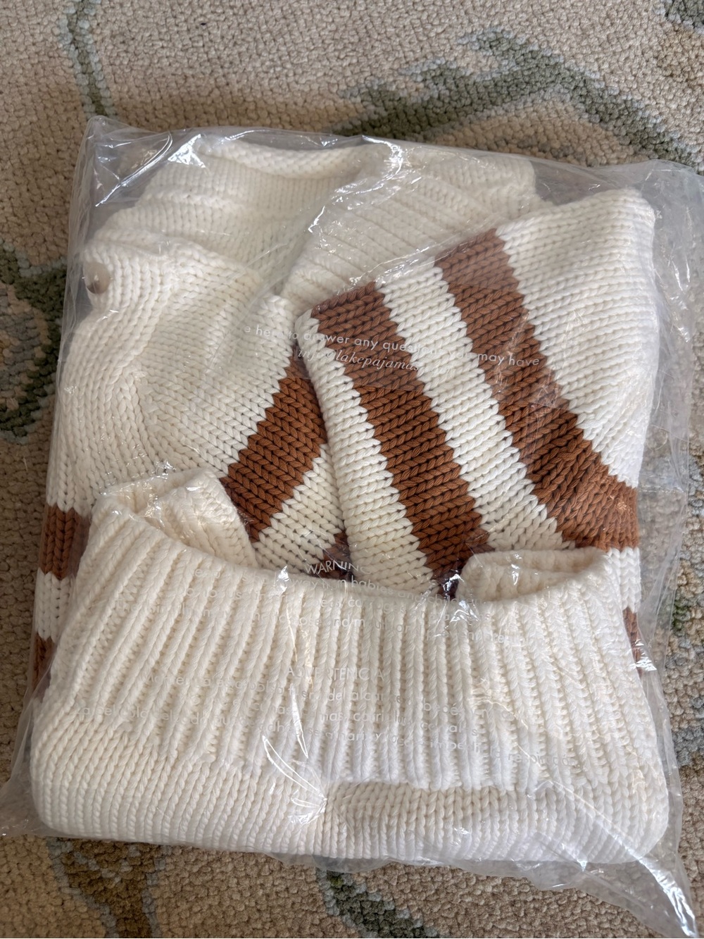 NWT Lake Pajamas Jane Cotton Sweater in Cognac Double Stripe - Picture 3 of 3